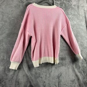 Elegant Pink and Cream Women's Crew Neck Sweater
